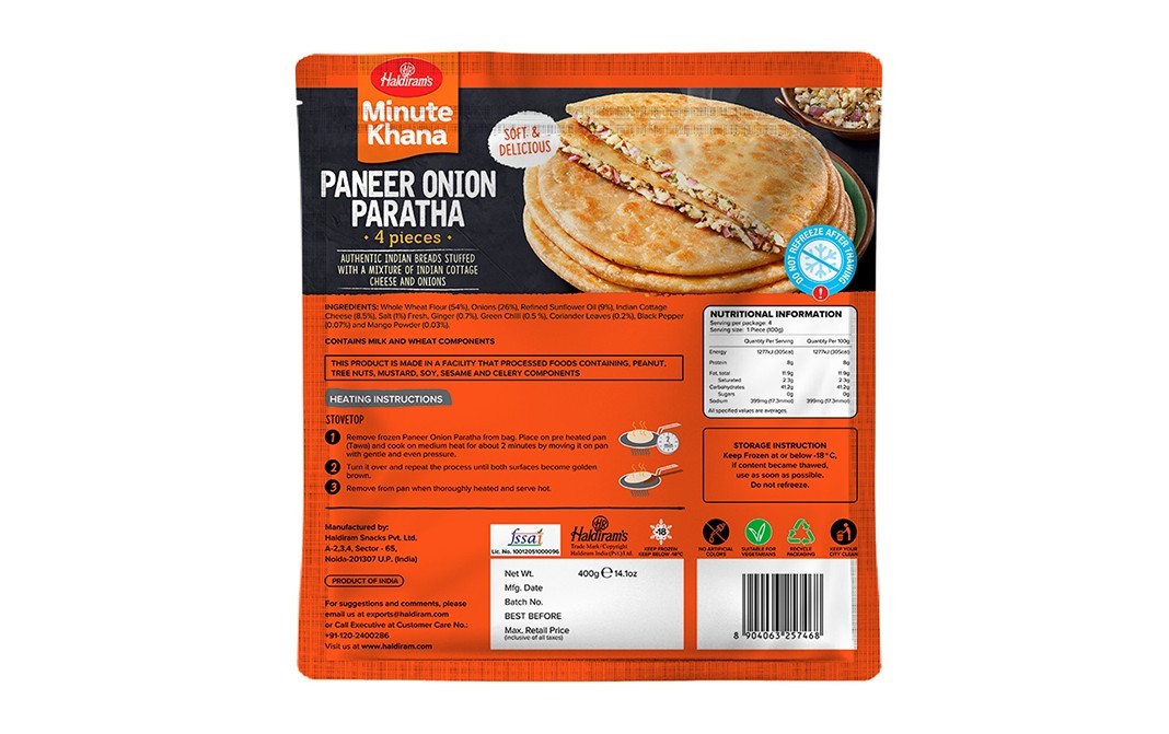 Haldiram's Minute Khana Paneer Onion Paratha   Pack  400 grams
